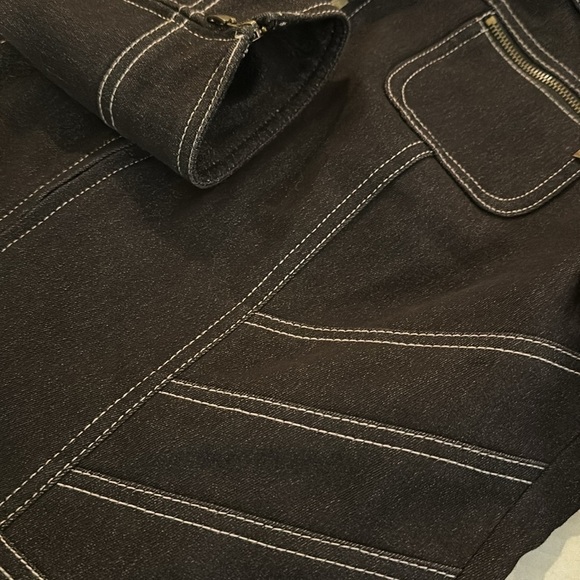 Bandolino Stretch‎ Denim Jean Jacket Blazer Women's 6 Black Zipper Front & Cuffs - Picture 4 of 7